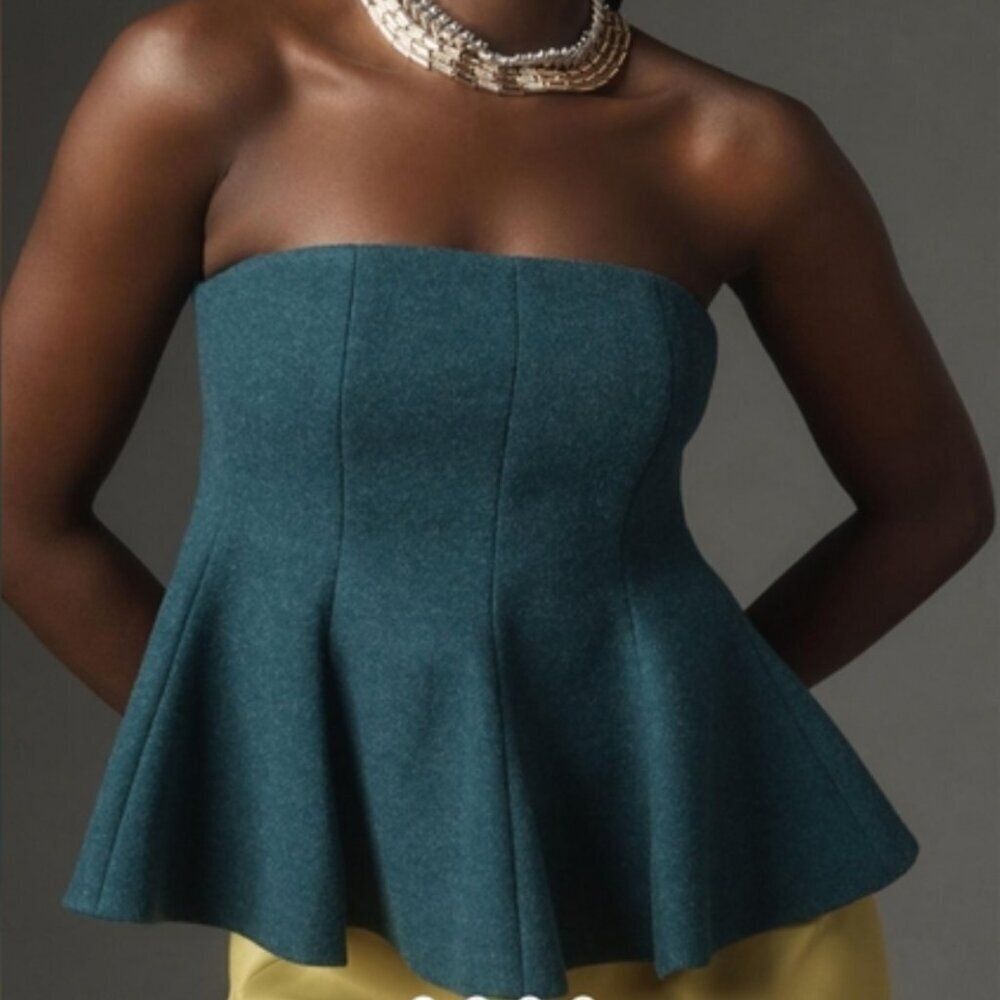 MARE MARE Anthropologie Avant Garde Women Large Chic Strapless Felt Peplum Top